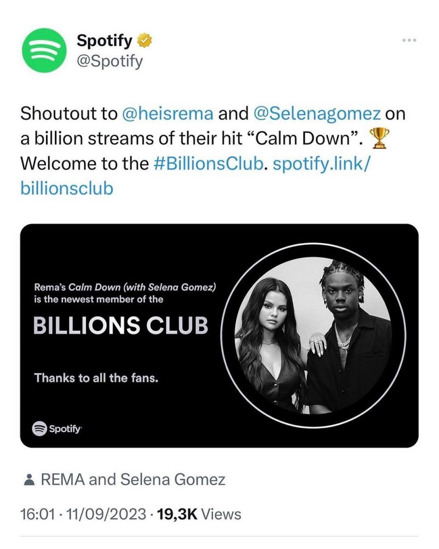 ‘Calm Down’ se torna primeira música africana a bater 1 bilhão de streams no Spotify